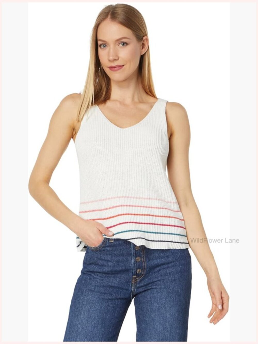 Women's Pointelle V-Neck Tank Top Sleeveless Regular Fit